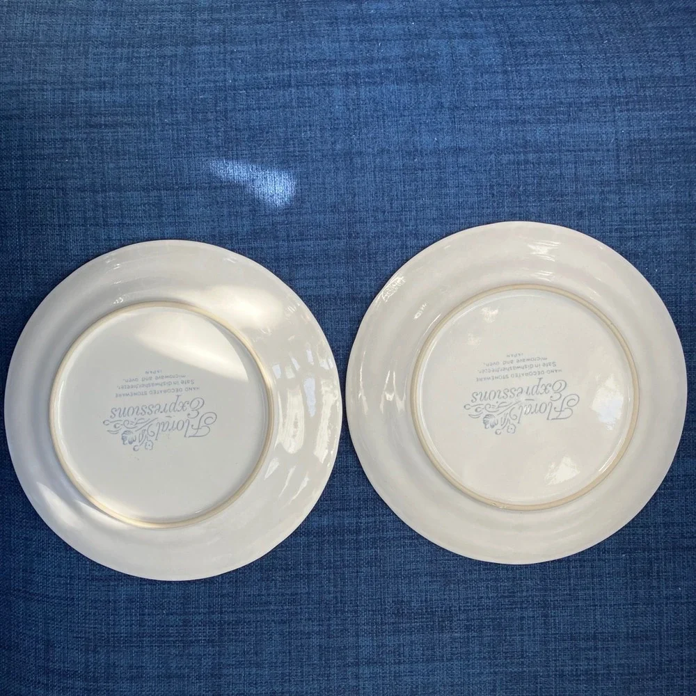 Floral‎ Expressions Stoneware Salad Plates Set of 2 Blue Floral Japan 7.5 Inch